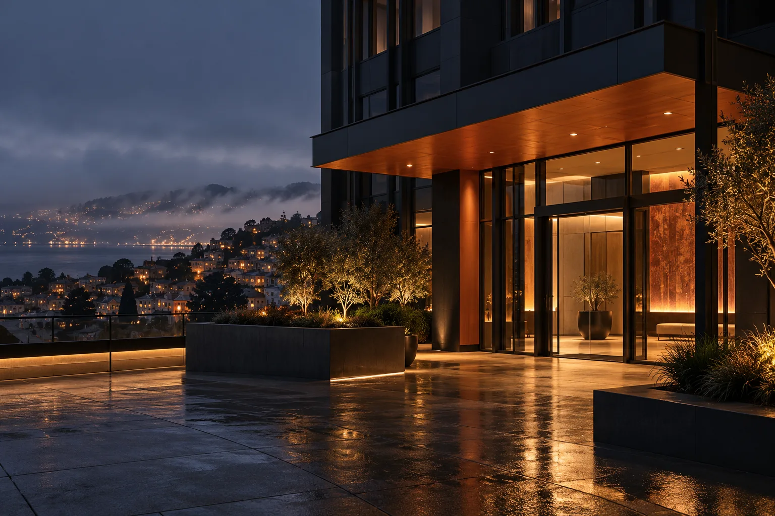 Commercial building at night in San Francisco