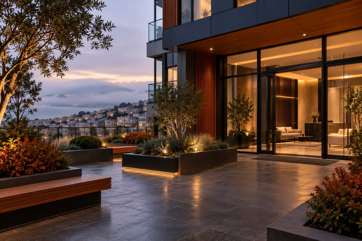 Apartment community courtyard in San Francisco