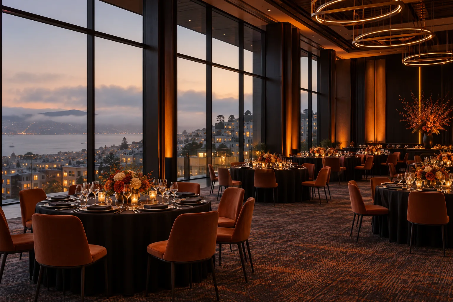 Event venue set up before guests arrive in San Francisco