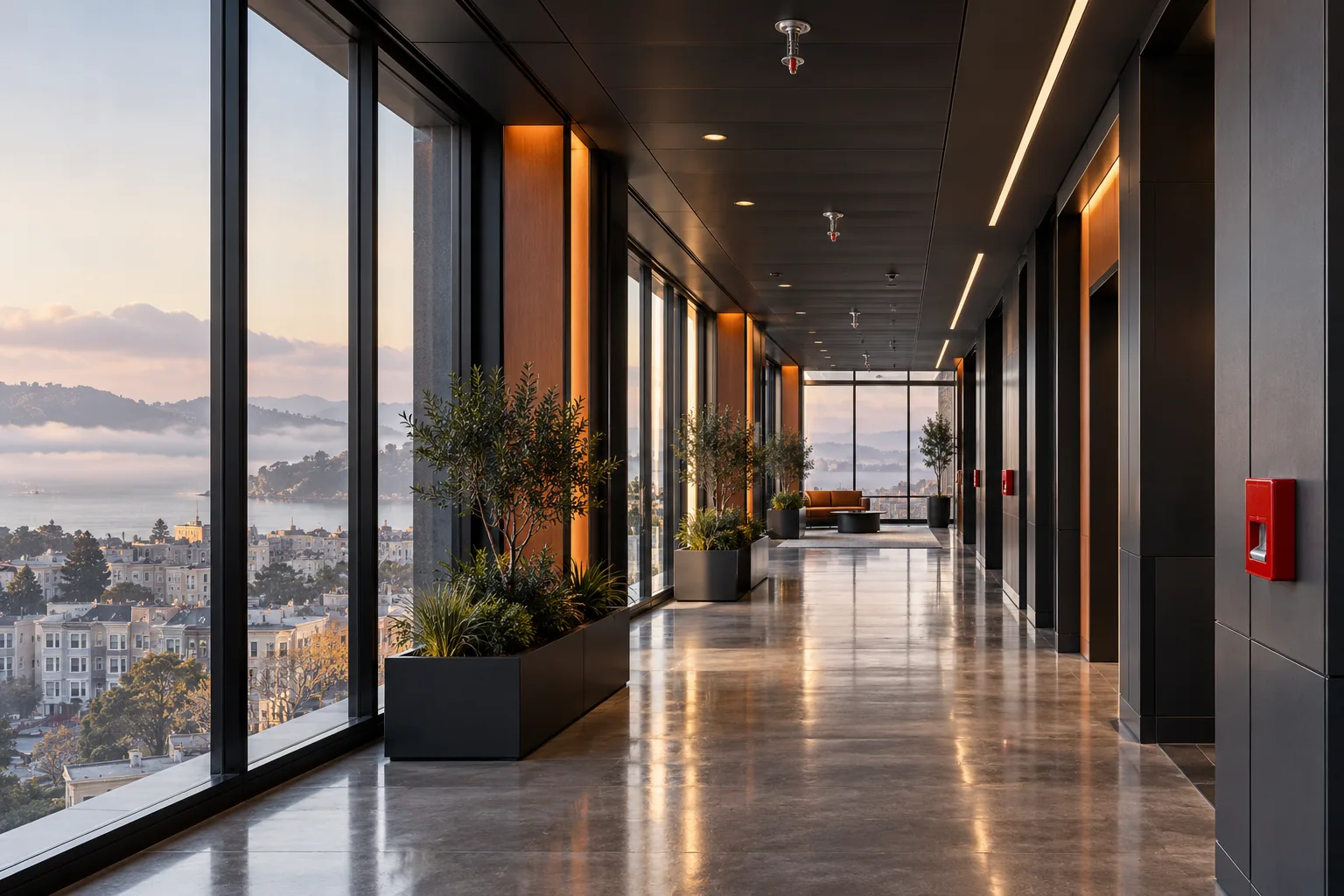 Commercial corridor with fire sprinklers in San Francisco